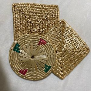 Vintage Woven straw trivets hot pad wall decor